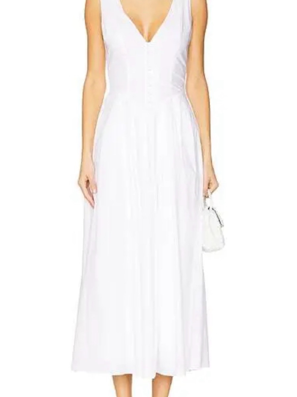 V-Neck Sleeveless White Midi Dress